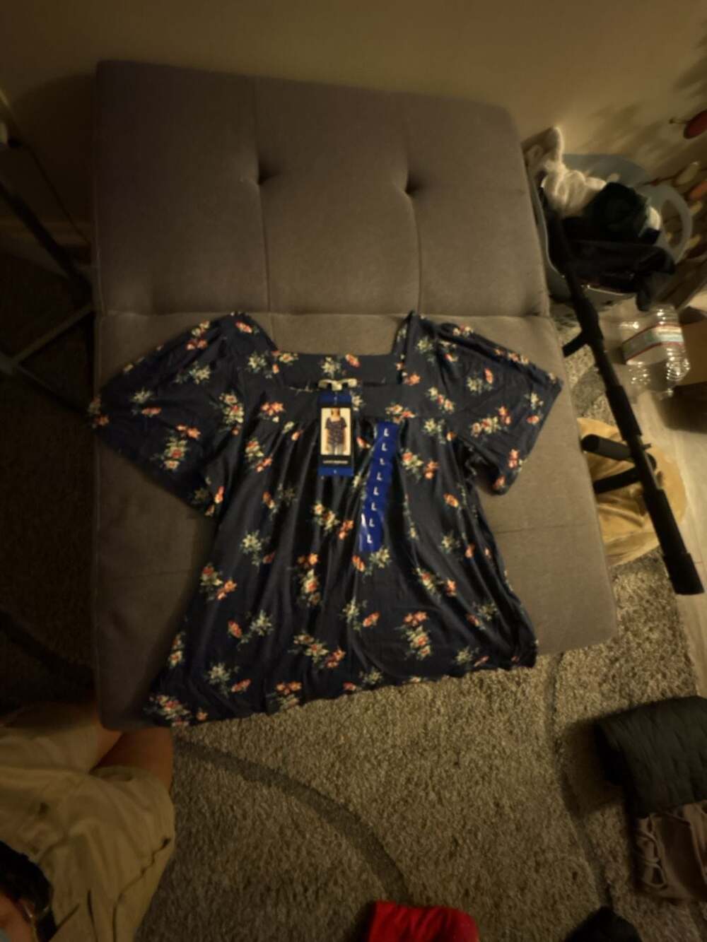 Lucky Brand Women's Square Neck Floral Print Short Sleeve Top